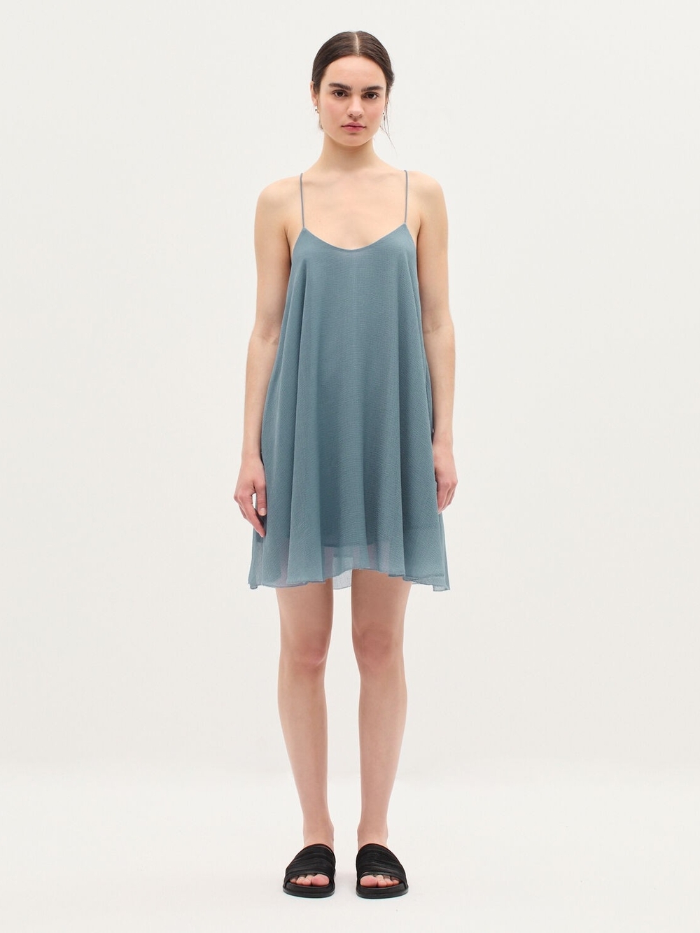 Comptoir Des Cotonniers Sleeveless Spaghetti-Strap Mini Dress in Dusty Blue